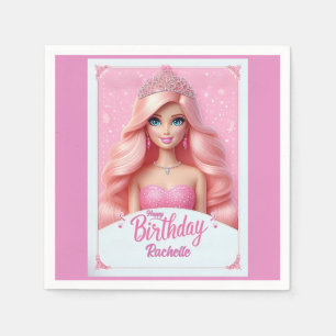 Serviette En Papier Joyeux Anniversaire Princesse Rose Personnalisé