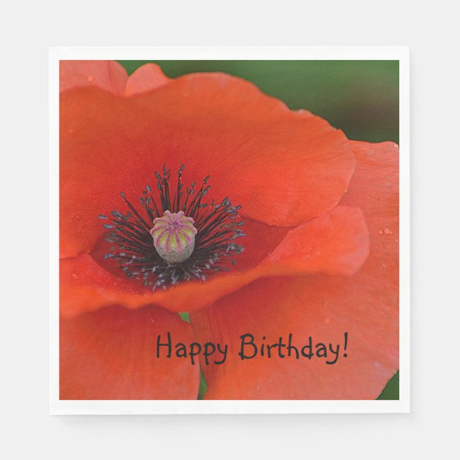 Serviette En Papier Joyeux Anniversaire Red Poppy (Devant)