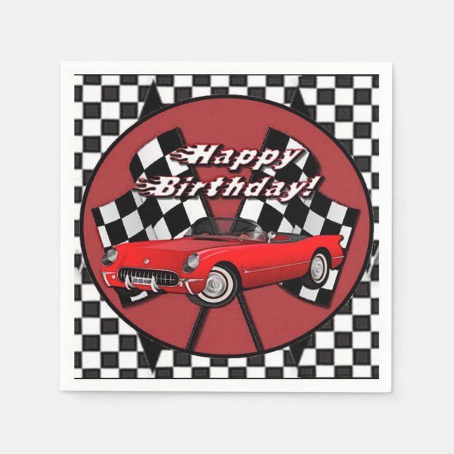 Serviette En Papier Joyeux Anniversaire Red Sports Voiture Napkins (Devant)