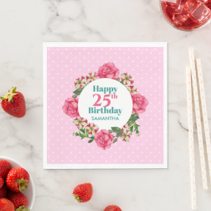 Serviette En Papier Joyeux Anniversaire Rose Rouge Blanc Pétunia Polka
