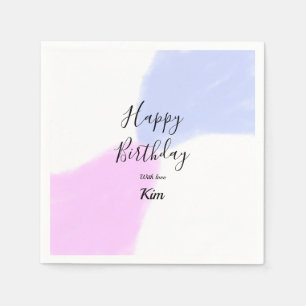 Serviette En Papier Joyeux anniversaire rose violet pastel nom simple