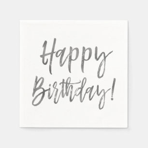 Serviette En Papier Joyeux Anniversaire Silver Foil Napkins