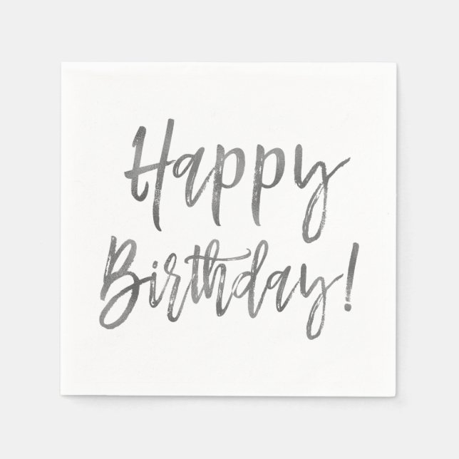 Serviette En Papier Joyeux Anniversaire Silver Foil Napkins (Devant)