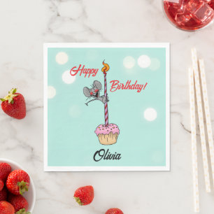 Serviette En Papier Joyeux Anniversaire Souris avec Gâteau et Bougie