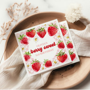 Serviette En Papier Joyeux Anniversaire Sucré aux Fraises