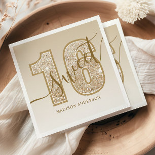 Serviette En Papier Joyeux Anniversaire Sweet 16 écriture Pailletée Or