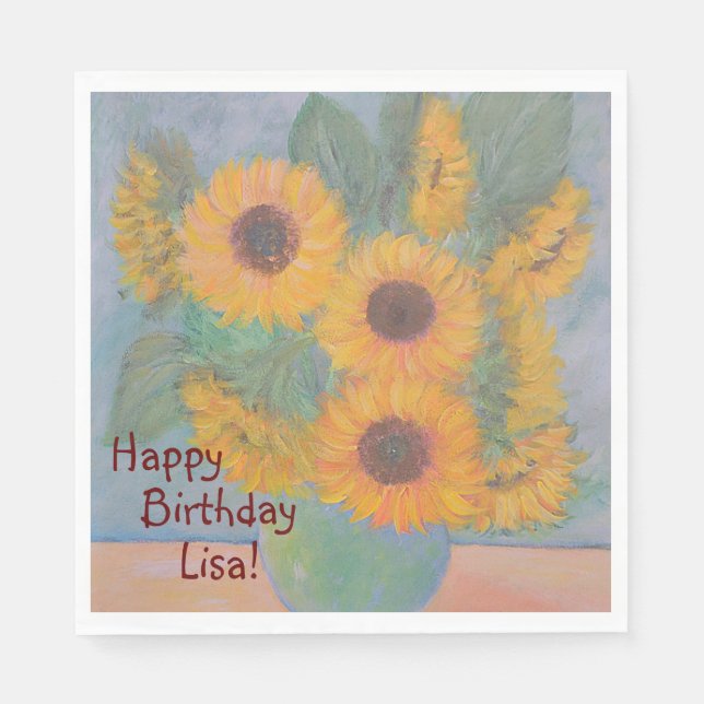 Serviette En Papier Joyeux Anniversaire Tournesol Doux (Devant)