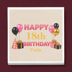 Serviette En Papier Joyeux Anniversaire Tout Âge Beige