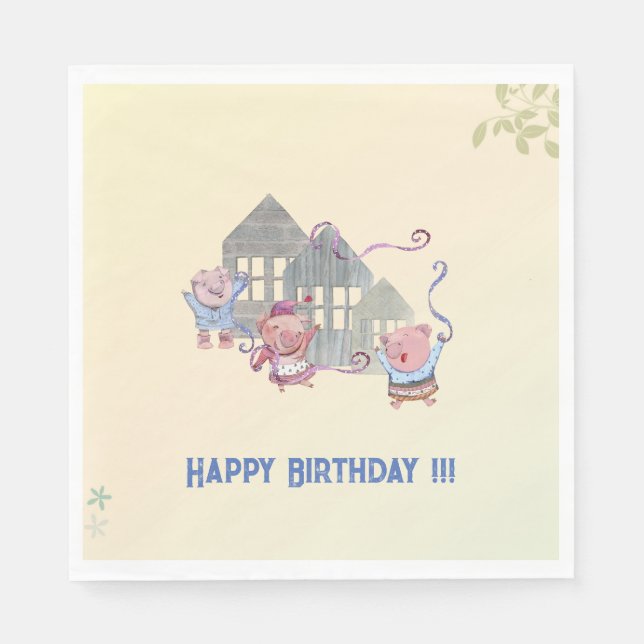 Serviette En Papier Joyeux Anniversaire Trois Petits Chiens Célébrant (Devant)
