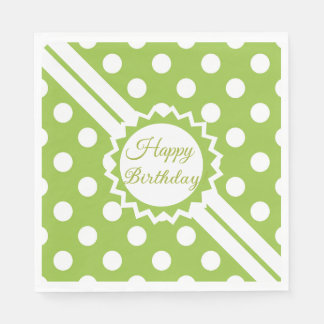 Serviette En Papier Joyeux Anniversaire Vert Et Blanc À Pois