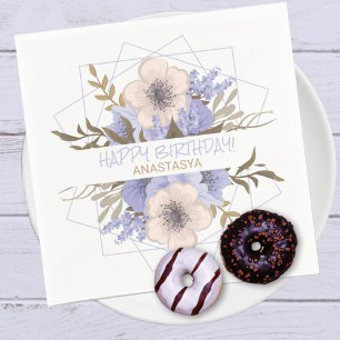 Serviette En Papier Joyeux Anniversaire Violet Pastel Cinq Pétales Ros