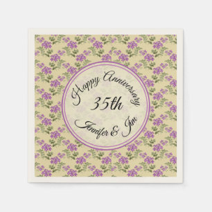 Serviette En Papier Joyeux Anniversaire violet violet sur jaune pâle