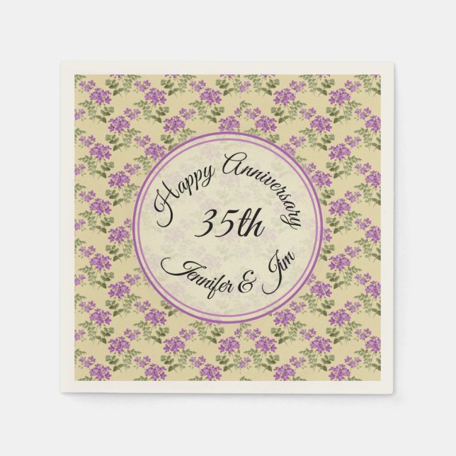 Serviette En Papier Joyeux Anniversaire violet violet sur jaune pâle (Devant)