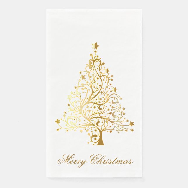 Serviette En Papier Joyeux Arbre d'or de Noël (Devant)