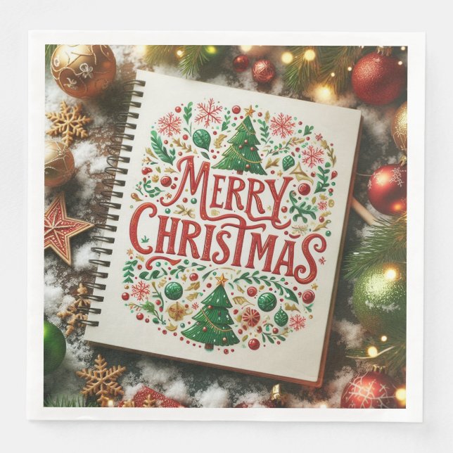 Serviette En Papier Joyeux arrière - plan ornements de Noël (Devant)