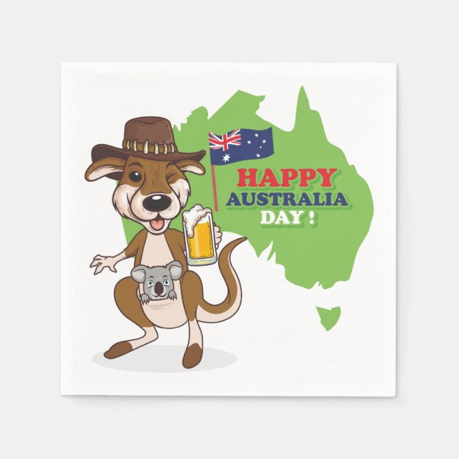 Serviette En Papier Joyeux Australia Day Kangaroo Koala (Devant)