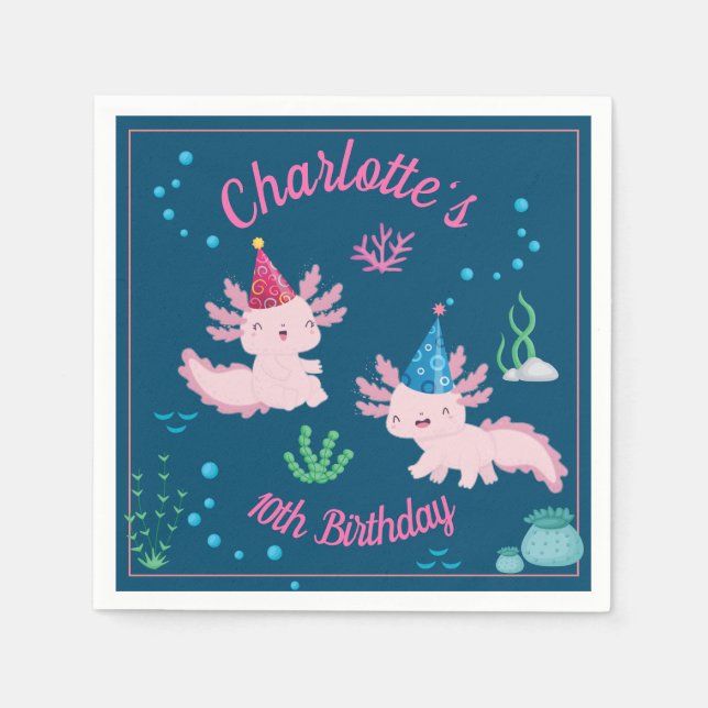 Serviette En Papier Joyeux Axolotl Anniversaire (Devant)