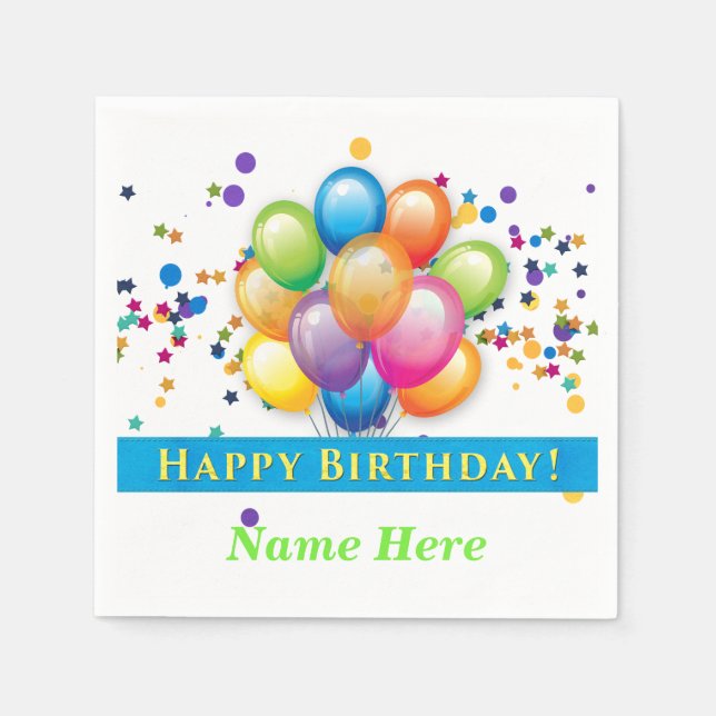 Serviette En Papier Joyeux ballons d'anniversaire - PERSONNALISER MODÈ (Devant)