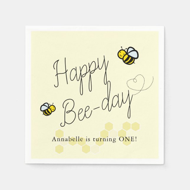 Serviette En Papier Joyeux Bee Day Jaune Fille Anniversaire Papier (Devant)