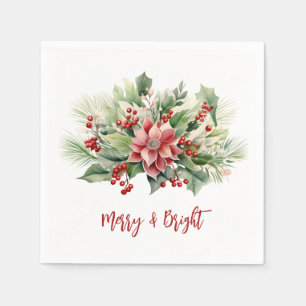 Serviette En Papier Joyeux Berries de Poinsettia Noël Fêtes