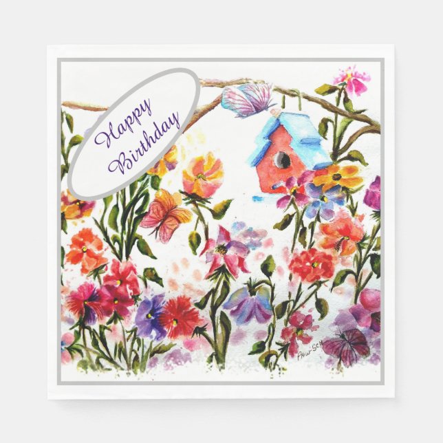 Serviette En Papier Joyeux Birthday Bird House (Devant)