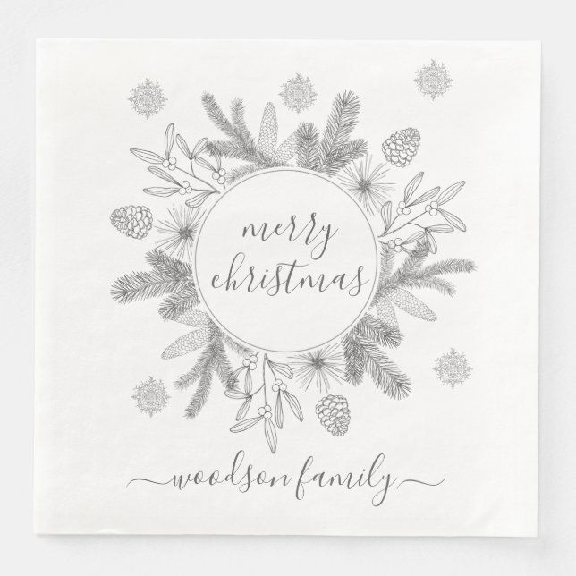 Serviette En Papier Joyeux boughs de Noël Pine Holly Wreath (Devant)