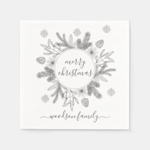 Serviette En Papier Joyeux boughs de Noël Pine Holly Wreath
