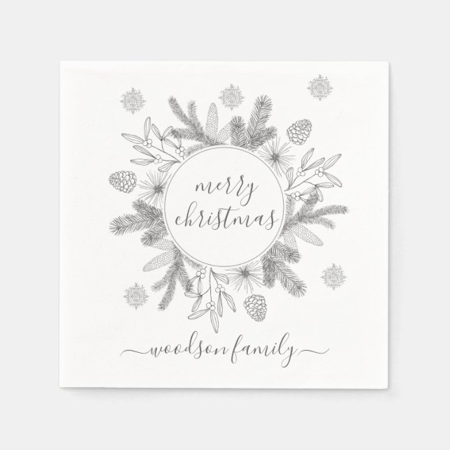Serviette En Papier Joyeux boughs de Noël Pine Holly Wreath (Devant)