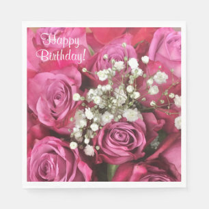 Serviette En Papier Joyeux bouquet de roses d'anniversaire