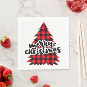 Serviette En Papier Joyeux Buffalo de Noël Plaid Christmas Tree