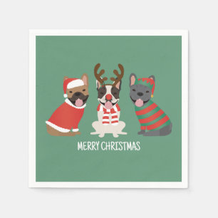 Serviette En Papier Joyeux Buldogs français de Noël