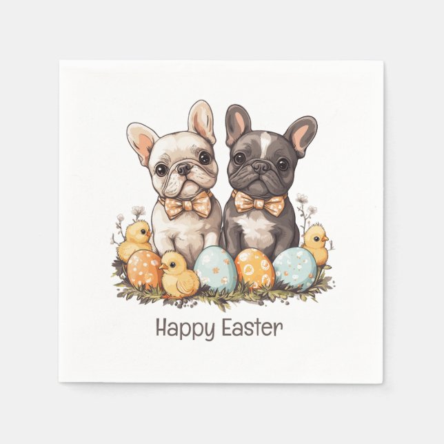 Serviette En Papier Joyeux Bulldogs français de Pâques (Devant)