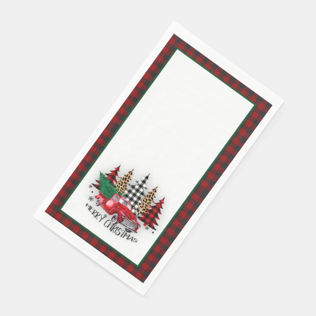 Serviette En Papier Joyeux camion de Noël et arbres (Coin)