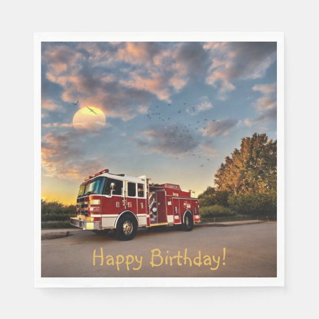 Serviette En Papier Joyeux Camion d'incendie d'anniversaire (Devant)