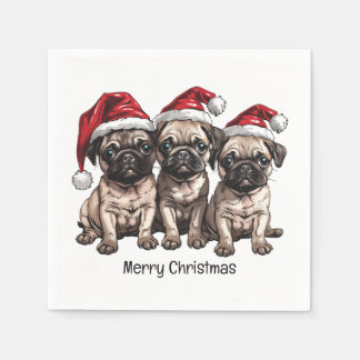 Serviette En Papier Joyeux Carlin de Noël Chiens Père Noël