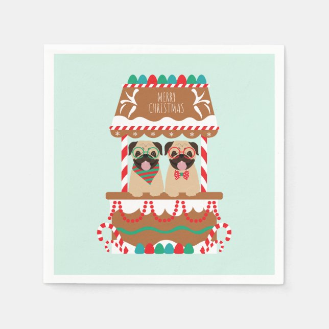 Serviette En Papier Joyeux Carlins de Noël Chiens de vacances (Devant)