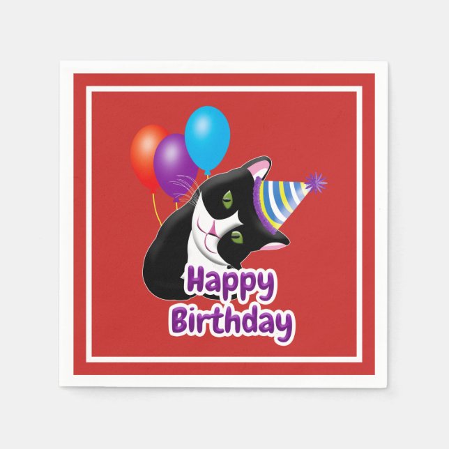 Serviette En Papier Joyeux Chat d'anniversaire (Devant)