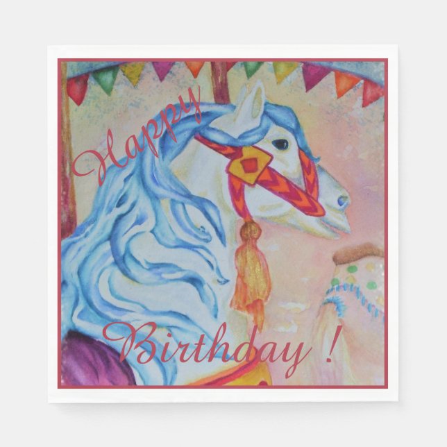 Serviette En Papier Joyeux Cheval-Round Joyeux Anniversaire (Devant)
