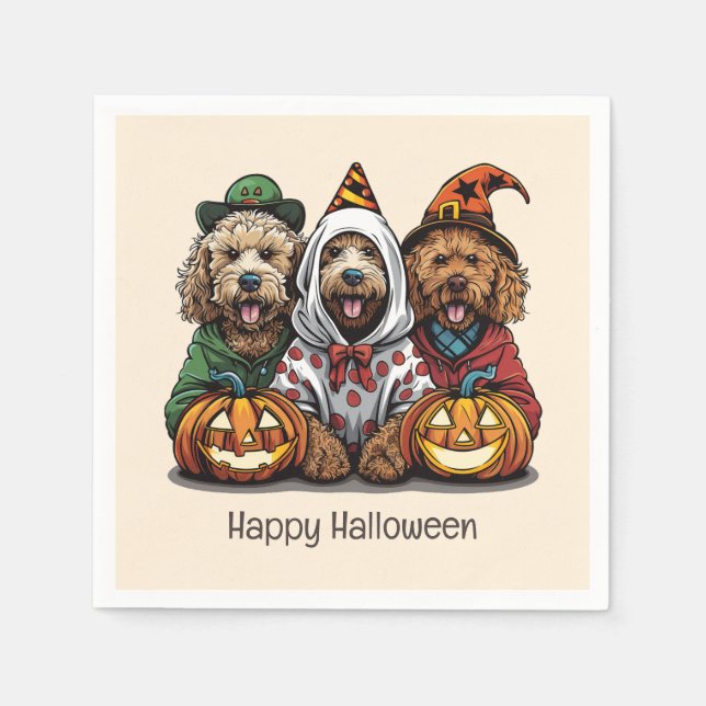Serviette En Papier Joyeux chien d'Halloween Goldendoodle (Devant)