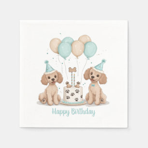 Serviette En Papier Joyeux Chiens de caniche normaux d'anniversaire
