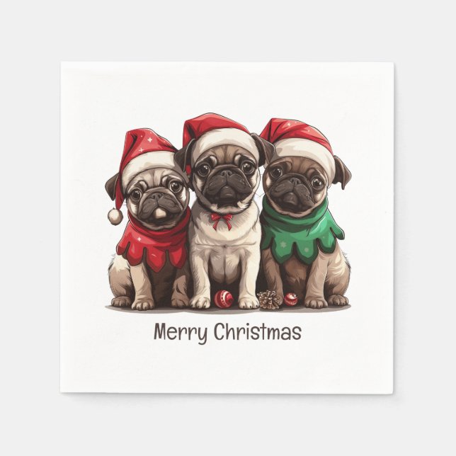 Serviette En Papier Joyeux Chiens de Carlin de Noël (Devant)