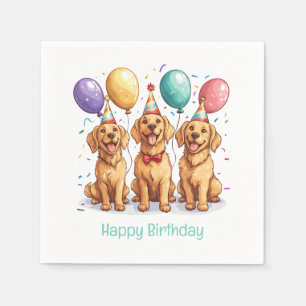 Serviette En Papier Joyeux Chiens d'or d'excursion d'anniversaire