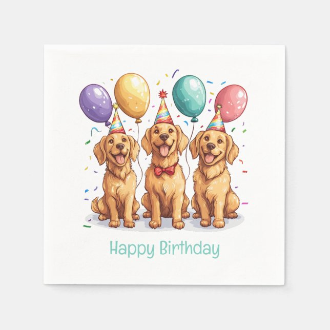 Serviette En Papier Joyeux Chiens d'or d'excursion d'anniversaire (Devant)