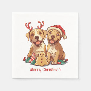 Serviette En Papier Joyeux Chiens taureaux de marque de Noël