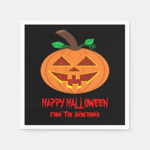 Serviette En Papier Joyeux Citrouille d'Halloween avec le sourire roug