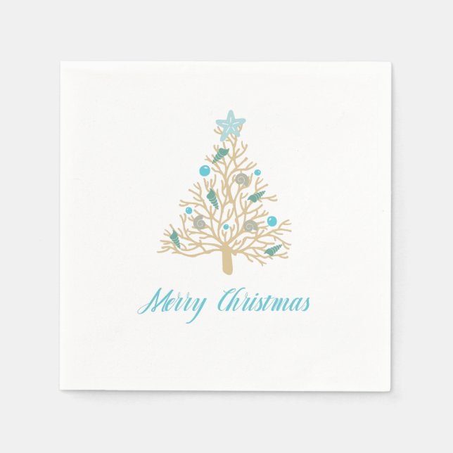 Serviette En Papier Joyeux coquillage de Noël Arbre de Noël (Devant)