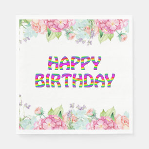 Serviette En Papier Joyeux design floral d'anniversaire