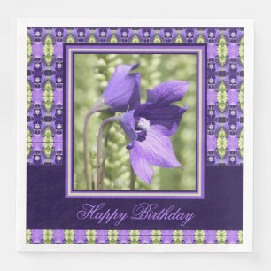 Serviette En Papier Joyeux Dîner d'Anniversaire aux fleurs violettes