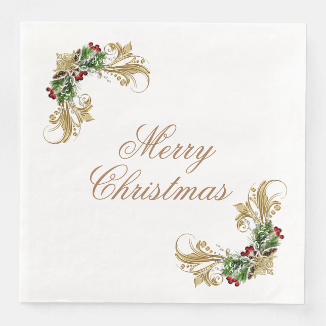 Serviette En Papier Joyeux dîner en papier de Noël (Devant)