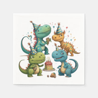 Serviette En Papier Joyeux dinosaures d'anniversaire